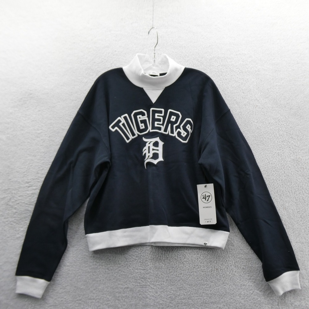 '47 Sweatshirt Women Small Detroit Tigers Navy Blue Mock Neck Long Sleeve Logo